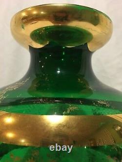 Large Vintage Emerald Green Bohemian Vase withRoman Cameo Accents