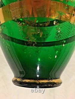 Large Vintage Emerald Green Bohemian Vase withRoman Cameo Accents
