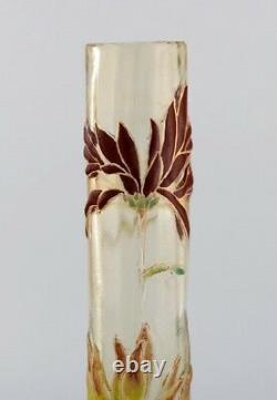 Large antique Emile Gallé Japanism vase in clear frosted art glass