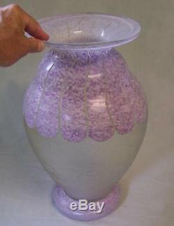 Large vintage Degue French cameo art glass floral vase France c1920 base signed