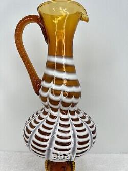 Lavorazione Stelvia Empoli Toscana Amberian Striped Pitcher Vase w\ Cameo 20