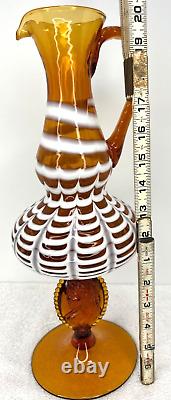 Lavorazione Stelvia Empoli Toscana Amberian Striped Pitcher Vase w\ Cameo 20