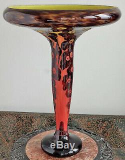 Le Verre Francais Art Glass Cameo Monumental Wide Flared Casiform Vessel