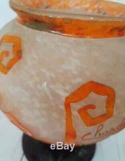 Le Verre Francais Charder Authentic Cameo Art Glass Bowl Orange art deco FLAW