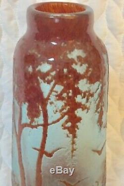 Legras Cameo Art Glass Vase In Cranberry On Blue
