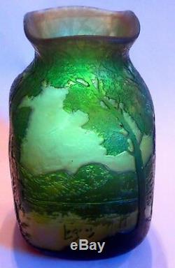 Legras Cameo Landscape Art Glass Vase Great Example withDeep Cutting & Super Color