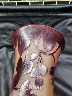 Legras French Art Nouveau Rubis Cameo and Enameled Glass Vase Large