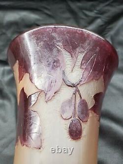 Legras French Art Nouveau Rubis Cameo and Enameled Glass Vase Large