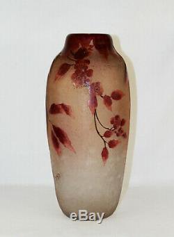 Legras French Cameo Glass Vase with Flowers Blooming Branches Signed 41 cm/16