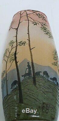 Legras Glass Vase Vtg Art Nouveau French Cameo Mountain Shepherd Sheep Signed 6