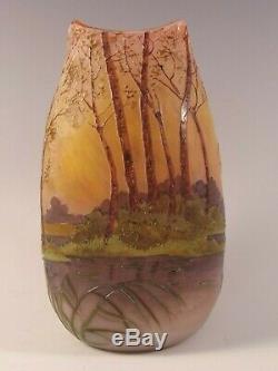 Legras Mottled Glass Landscape Cameo Glass Vase