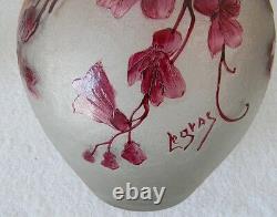 Legras cameo vase with cranberry floral and design