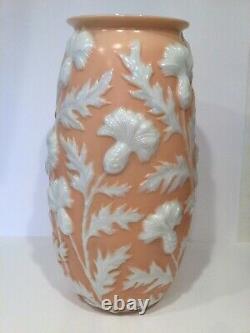 Lg 30-40s Art Deco Phoenix Glass Pink Pearlized Cameo Umbrella Vase Thistle 17