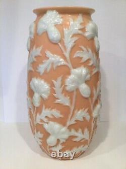 Lg 30-40s Art Deco Phoenix Glass Pink Pearlized Cameo Umbrella Vase Thistle 17