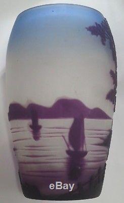 Loetz Art Deco Cameo Glass Vase withSailboats, Lake Scene & Beautiful Colors