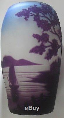 Loetz Art Deco Cameo Glass Vase withSailboats, Lake Scene & Beautiful Colors