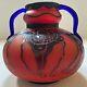 Loetz Red & Blue Cameo Glass Vase With Handles Signed Richard