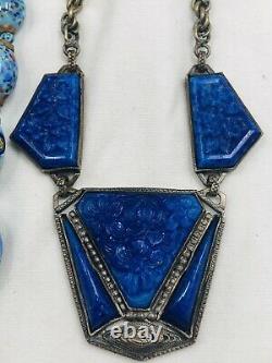 Lot Of Vtg Jewelry Murano Art Glass Czech Glass Necklaces Cameo Malachite Clip