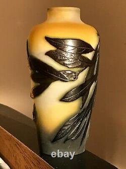Magnificent Antique Art Nouveau Emile Galle Cameo Glass Olive Plant Vase