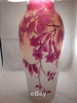 Massive & Rare Legras Cameo Glass Vase c. 1920 French Art Nouveau 19 TALL