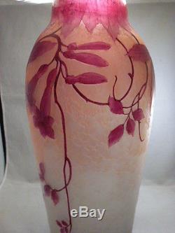 Massive & Rare Legras Cameo Glass Vase c. 1920 French Art Nouveau 19 TALL