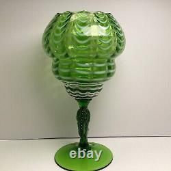 Mid Century Italy LAVORAZIONE EMPOLI Draped green cameo Art Glass Vase Compote