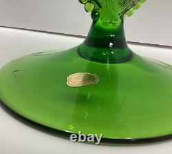 Mid Century Italy LAVORAZIONE EMPOLI Draped green cameo Art Glass Vase Compote