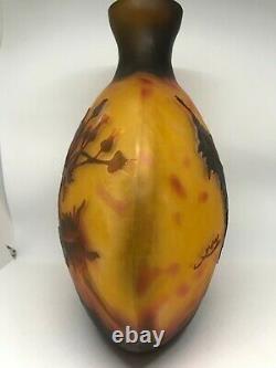 Modern Reproduction Galle Cameo Art Glass Pillow Vase With Dandelion Flowers