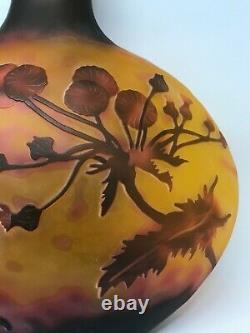 Modern Reproduction Galle Cameo Art Glass Pillow Vase With Dandelion Flowers