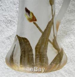Mont Joye (Legras and Cie) cameo glass pitcher enamelled iris gold decoration
