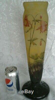 Monumental DAUM NANCY Columbine Cameo Glass Vase ca1910, Acid Etched & Enameled