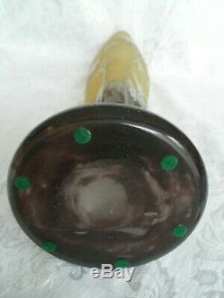 Monumental DAUM NANCY Columbine Cameo Glass Vase ca1910, Acid Etched & Enameled