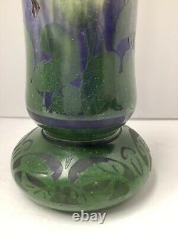 Monumental Signed Daum Nancy Violettes Vase. Enamel French Cameo Glass. Antique