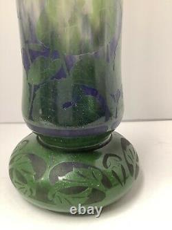 Monumental Signed Daum Nancy Violettes Vase. Enamel French Cameo Glass. Antique