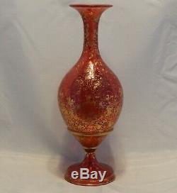 Moser Glass Cranberry Tall Vase Porcelain Cameo of Lady