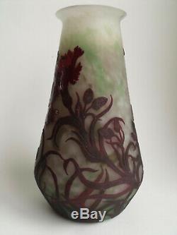 Muller Freres Cameo glass vase Carnations rare decor c1925