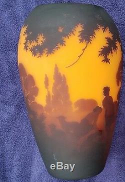 Muller-Freres Large Cameo Glass Landscape Vase