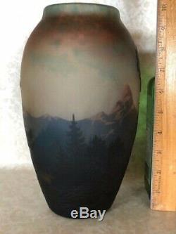 Muller-Fres Luneville signed, Cameo glass Landscape Vase, least 3 colors