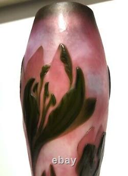 Muller freres FRENCH Art Nouveau CAMEO Glass CROCUS VASE 14 Tall