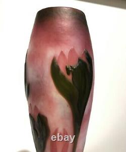 Muller freres FRENCH Art Nouveau CAMEO Glass CROCUS VASE 14 Tall