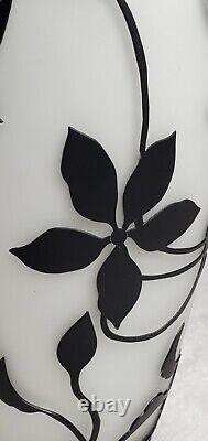 Murano Style Art glass White withBlack Opaline Design Flower Vines Vase 11