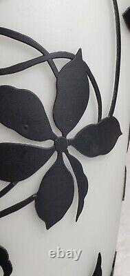 Murano Style Art glass White withBlack Opaline Design Flower Vines Vase 11