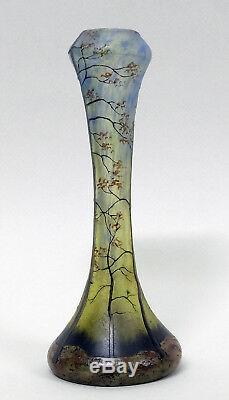 Museum Quality French Art Nouveau Acid Etched Cameo Glass Enamel Vase by Legras