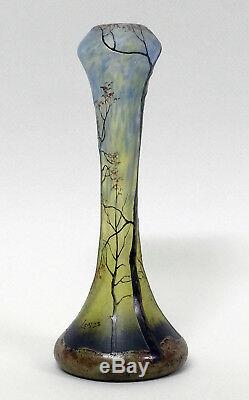 Museum Quality French Art Nouveau Acid Etched Cameo Glass Enamel Vase by Legras