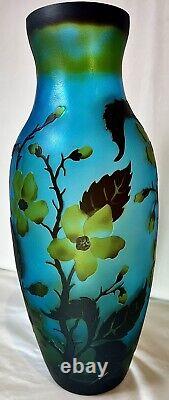 NEW Green Blue Cameo ART Nouveau Glass VASE Galle French Reprod Acid Etch 14 in