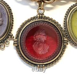 NP EXTASIA Signed Cameo Necklace Hand Pressed Glass Intaglio Lovely Brass Chain