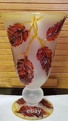 Opaque Footed Glass Vase Ball Stem APPLIED Leaves EACH DIFFERENT Italy (Cameo)