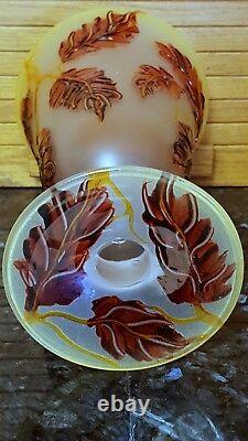 Opaque Footed Glass Vase Ball Stem APPLIED Leaves EACH DIFFERENT Italy (Cameo)