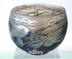 Orient Flume EARLY 1977 Kathy Orme Cameo Vase Art Glass Fish Swimming Seaweed