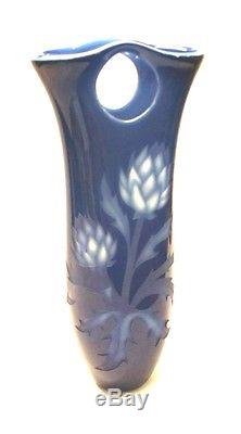 Original 1979 Valerie Surjan Art Studio Glass Signed Cameo Vase Cobalt Etched